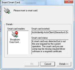 Smart Card Detected error message image